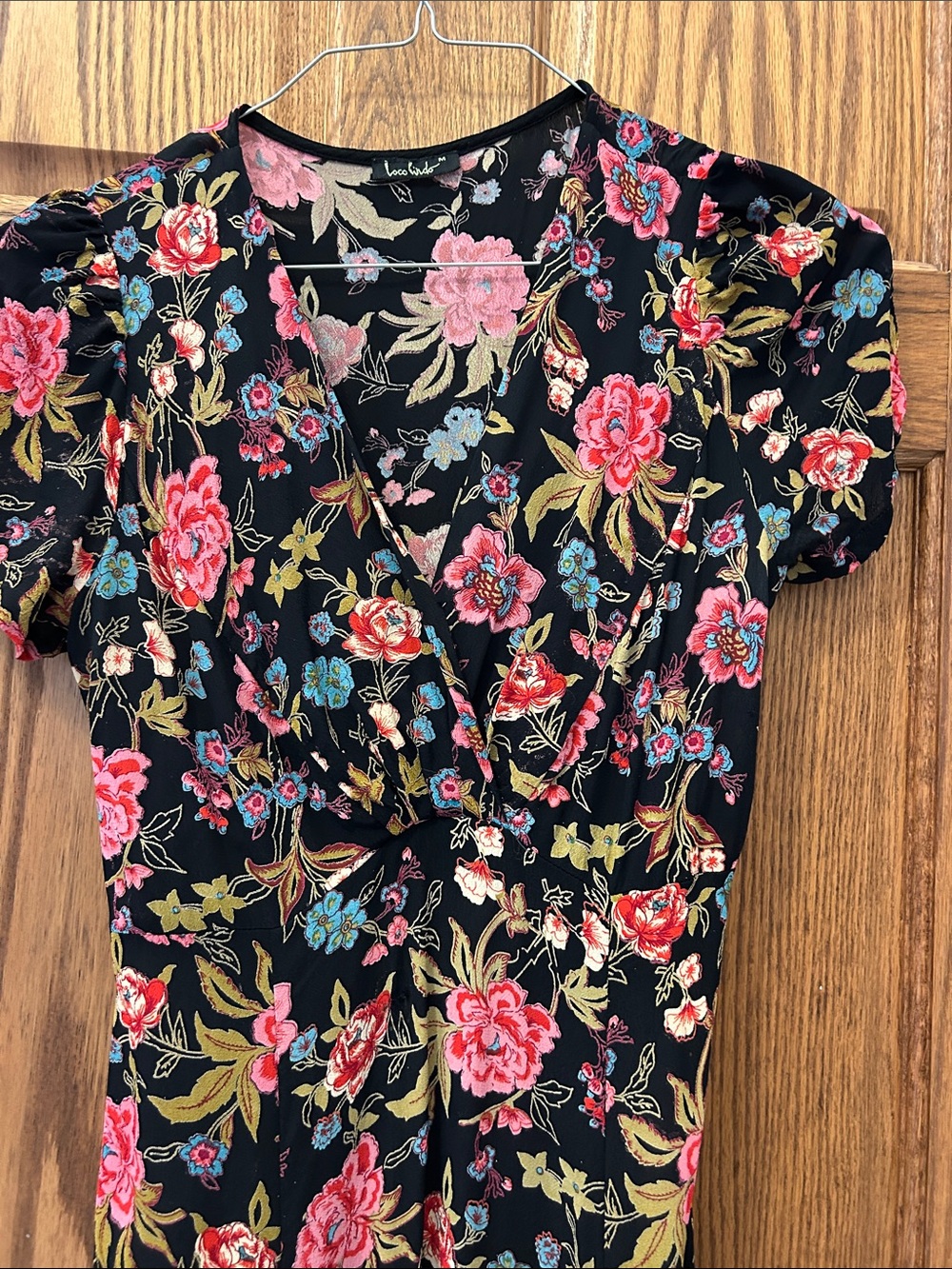 Black Midi Dress with Pink Floral Print image 2